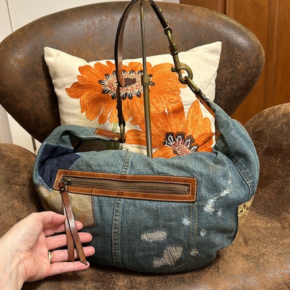 COACH DENIM HOBO BAG HANGTAGS 10016 LIMITED EDITION PATCHWORK Y2K CRESCENT RARE - Picture 9 of 17
